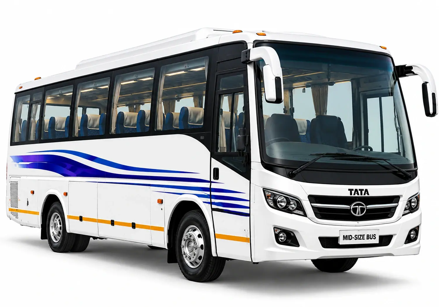Modern White Tata Mid Size Coach